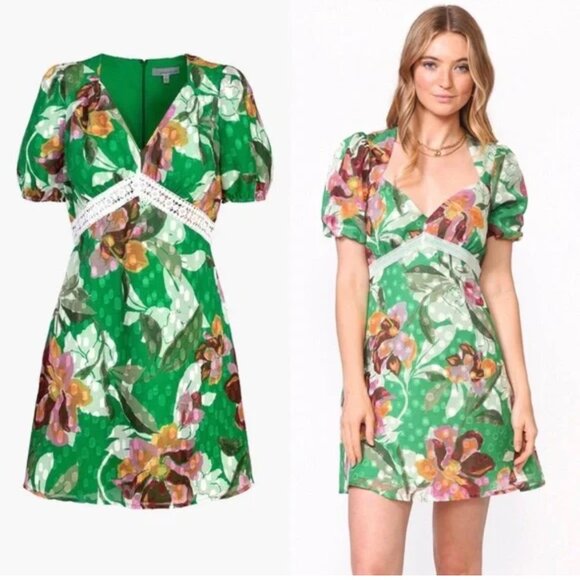 Adelyn Rae Green Floral Mini Dress - Picture 1 of 4